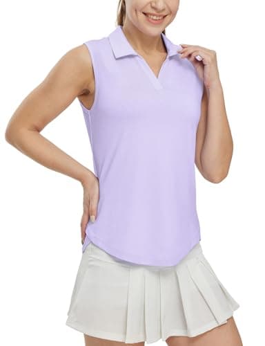 BGOWATU Sleeveless Golf Shirts for Women Collared V Neck Polo Dry Fit Tennis Tank Tops UPF 50+ Lightweight Light Purple XL - Image 3