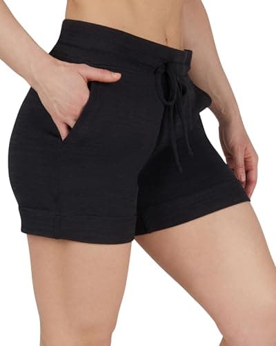 90 Degree By Reflex Womens Soft Sweat Shorts High Waisted Drawstring Lounge Shorts with Pockets - Heather Black - XL - Image 1