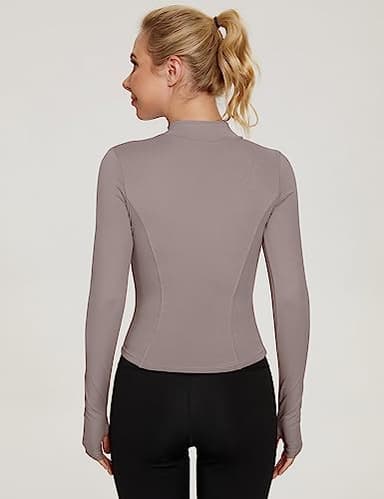 LUYAA Womens Light Cropped Running Jackets Long Sleeve Workout Tops Zipper Up Gym Wear Athletic Shirts Lunar Rock S - Image 5