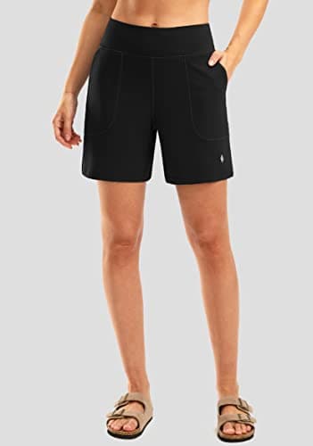 SANTINY Women's 6'' Athletic Long Shorts with 4 Pockets High Waisted Bermuda Shorts for Women Walking Running Casual (Black_M) - Image 3