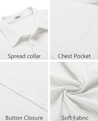 COOFANDY Men's Summer Linen Shirts Short Sleeve Button Down Shirts for Men Fashion Beach Casual Shirt A-White - Image 5