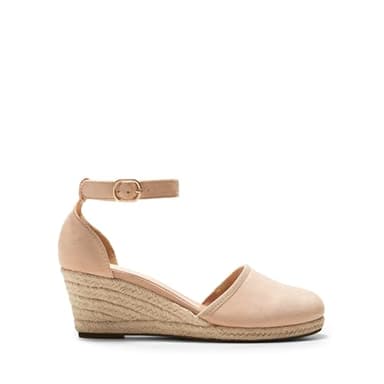 DREAM PAIRS Women's Espadrilles Closed Toe Ankle Strap Dressy Platform Wedge Sandals,Size 5,Nude-Suede,AMANDA-2 - Image 2