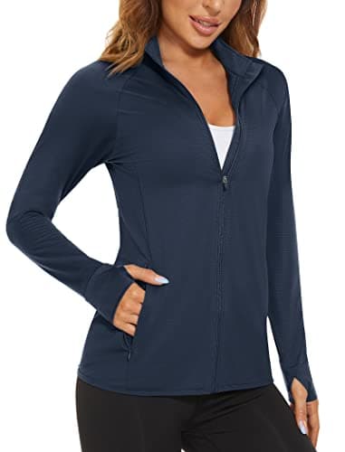 MAGCOMSEN Women's Lightweight Athletic Jacket Zipper Running Shirts Quick Dry Long Sleeve Sun Protection Shirts Navy M - Image 1