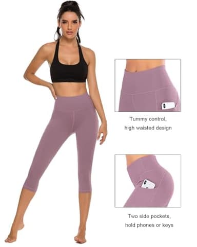 Stelle Womens High Waisted Legging Yoga Pants with Pockets for Workout(Dusty Lavender,S) - Image 4
