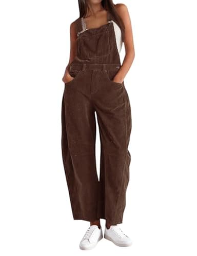 AMEBELLE Corduroy Overalls for Women Barrel Wide Leg Bib Corduroy Pants Women Adjustable Romper Jumpsuit with Pockets(3007-Brown-M) - Image 1