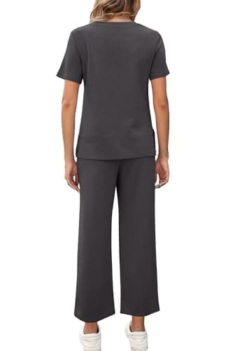 XIEERDUO Summer Outfits for Women Baggy Comfy Tracksuit 2 Piece Spring Lounge Sets Wide Leg Loungewear Short Sleeve Sweatsuit Travel Clothes Women's Vacation Clothing Darkgrey XL - Image 5