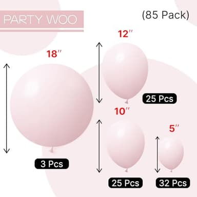 PartyWoo Pale Pink Balloons 85pcs Different Sizes of 18 12 10 5 Inch Light Pastel Baby Pink Balloon Arch Kit for Engagement Bachelorette Baby Shower Easter Birthday Party Decorations Pink-Q01 - Image 2