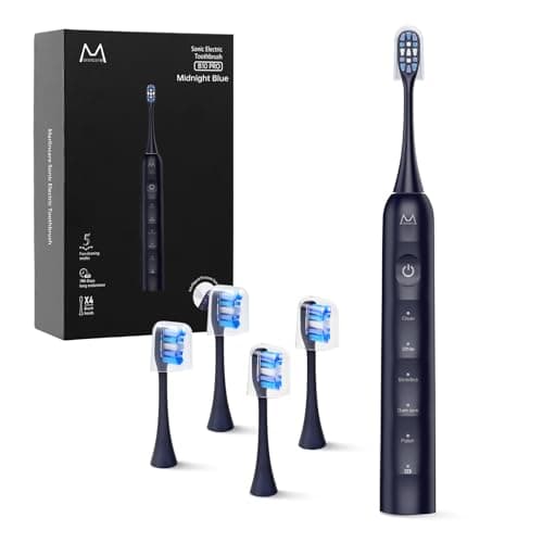 Electric Toothbrush, Marlincare Electric Toothbrush for Adults 180 Days Battery Life Rechargeable with 5 Modes, 48000VPM Motor Smart Timer IPX8, Sonic Toothbrush with 4 Brush Heads &Travel Case, Black - Image 1
