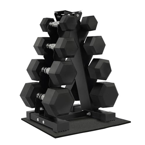 Fitvids Rubber Coated Hex Dumbbell Weight Set and Storage Rack, 100LB Set or 150LB Set, 5-20 lbs Pairs or 5-25 lbs Pairs - Image 1