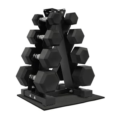 Fitvids Rubber Coated Hex Dumbbell Weight Set and Storage Rack, 100LB Set or 150LB Set, 5-20 lbs Pairs or 5-25 lbs Pairs - Image 1