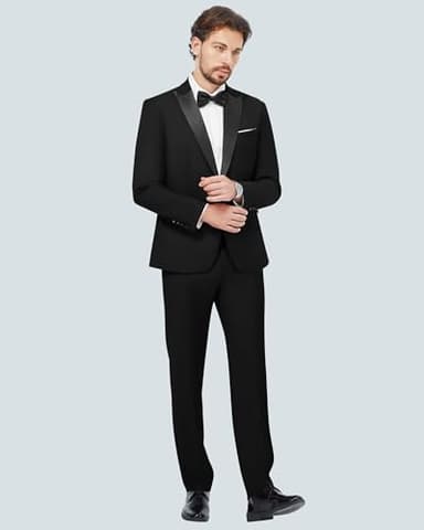 MAGE MALE Men's 2 Piece Suit Peaked Lapel One Button Slim Fit Formal Wedding Prom Suits Blazer Pants with Bow Tie Set - Image 6