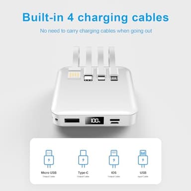 ummz Portable Charger with Built-in Cable,12000mAh 22.5W Fast Charging Small Power Bank,USB C Input/Output with Smart LED Display,External Battery Pack for iPhone,Tablet,Samsung - Image 5