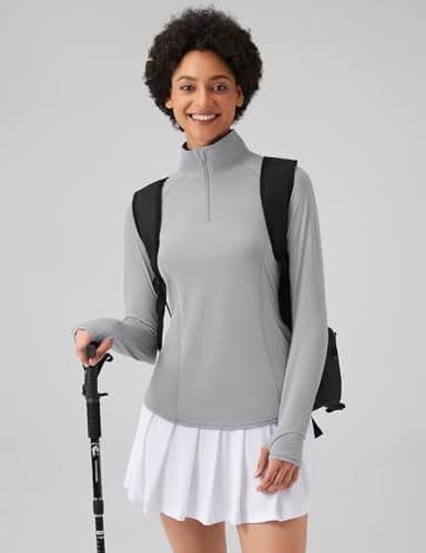 LOMON Womens Workout Tops Long Sleeve 1/4 Zip Uv Sun Protection Quick Dry Hiking Athletic Shirts Rash Guard Upf50+（Grey,M） - Image 3