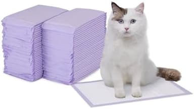 Amazon Basics Cat Pee Pads, 60 Count, Universal Fit for Litter Box, Odor Control, Unscented, White/Purple - Image 2