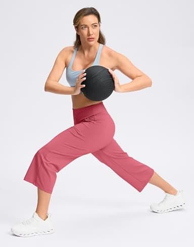 Women's Capri Pants with Pockets High Waist Yoga Pants Wide Leg Workout Crop Summer Pants for Casual, Travel, Exercise(Berry Rose, S) - Image 6