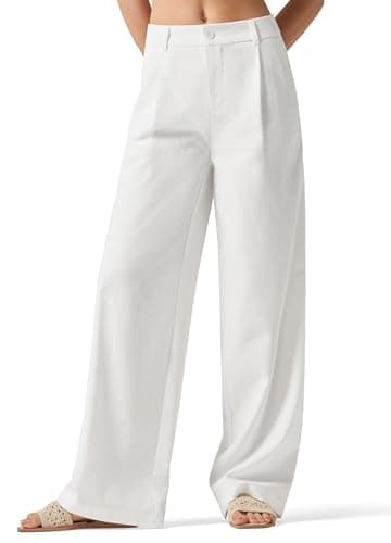 Willit Women's Pants Wide Leg Pants Work Dress Casual Slacks Business Pants with Pockets 29" White M - Image 1