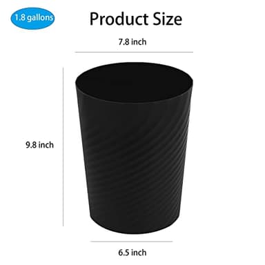 UUJOLY Plastic Small Trash Can Wastebasket, Garbage Container Basket for Bathrooms, Laundry Room, Kitchens, Offices, Kids Rooms, Dorms, 1.8 Gallon, Black, 3 Pack - Image 4