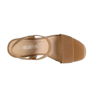 DREAM PAIRS Womens Open Toe Espadrilles Dressy Platform Sandals Slip on Elastic Ankle Strap Wedges Sandals SDPW222W Camel Size 9.5 - Image 2