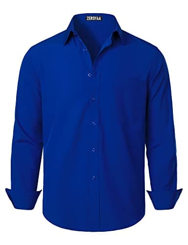 ZEROYAA Men's Regular Fit Dress Shirt Solid Wrinkle-Free Long Sleeve Casual Business Button Up Shirts with Pocket ZSSCL05-Royal Blue XX-Large - Image 1