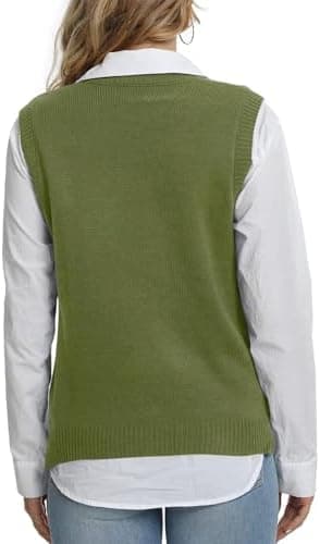 Lailezou Women's V Neck Knit Sweater Vest Argyle Plaid Preppy Style Sleeveless Crop Knitwear Tank - Image 3