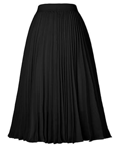 GRACE KARIN Women's Elegant High Waist Flared Pleated Swing Long Chiffon Skirt Black S - Image 2