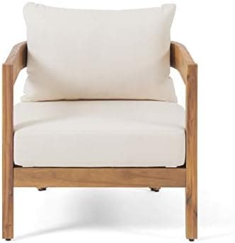 Christopher Knight Home 312395 Alfy Outdoor Club Chair with Cushions (Set of 2), Teak Finish, Beige - Image 5