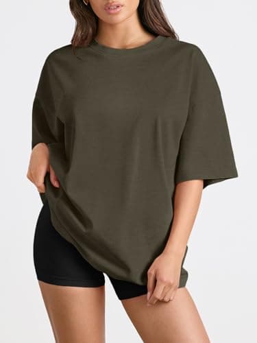 Trendy Queen Womens Oversized Summer T Shirts Fashion Workout Plus Size Tops Short Sleeve Beach Vacation Gym Clothes 2025 ArmyGreen L - Image 2