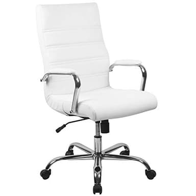 Flash Furniture Whitney High-Back Swivel LeatherSoft Desk Chair with Padded Seat and Armrests, Adjustable Height Padded Office Chair, White/Chrome - Image 1