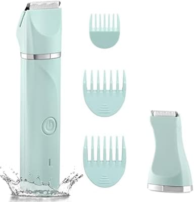 Waterproof Bikini Trimmer Women Electric Razor for Pubic Hair Women's Foil Shaver Rechargeable Shaver Removal with Snap-in Ceramic Blades IP7X Washable Head,Wet and Dry Use,Green - Image 3
