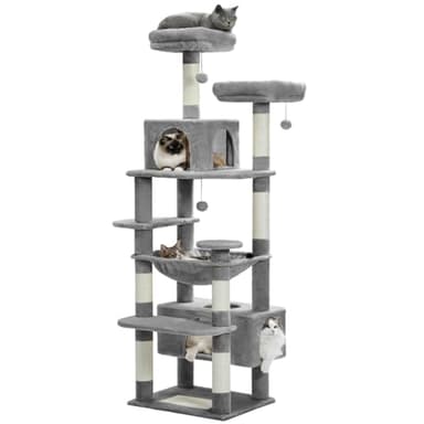 PAWZ Road Large 72 Inch Cat Tree and Tower for Indoor Cats - With Sisal-Covered Scratching Posts, Padded Perches, Condos, and Basket - Gray - Image 1