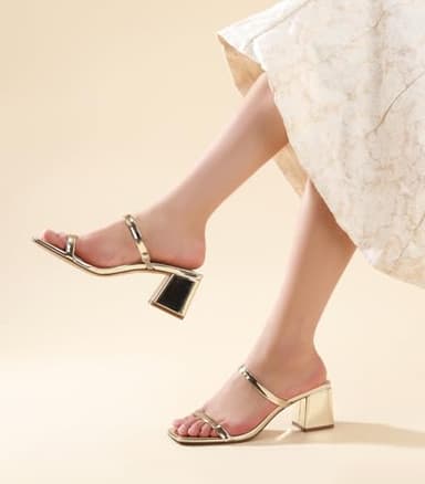 Leevar Square Toe Heeled Sandals for Women - Women's Low Block Heels Sandals - 2.25IN Open Toe Ankle Strap Chunky Heels - Slip on Heeled Sandal Mule, gold, size 8 - Image 6