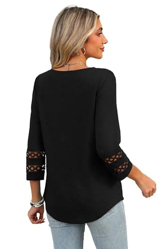 3/4 Length Sleeve Womens Tops Dressy Casual Blouses for Women Trendy V Neck Tunic Tops for Leggings Plain Black XL - Image 5