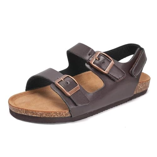 Torotto Toddler Kids Sandals Boys Girls Cork Footbed Sandals with Adjustable Buckle Casual Slides Open Toes Flat(LHJ385/Brown,23) - Image 1
