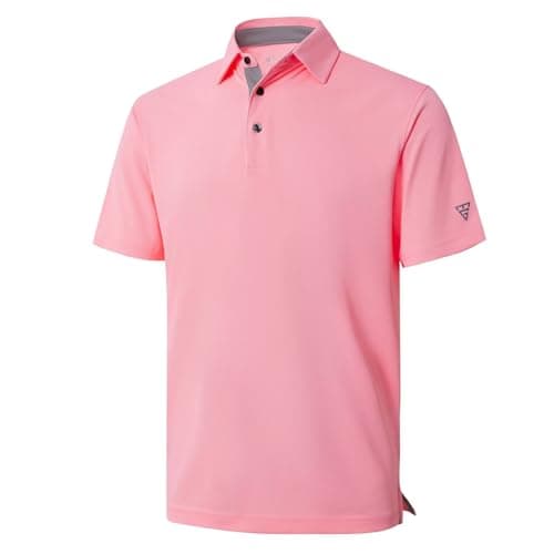 M MAELREG Mens Pique Polo Shirts Short Sleeve Performance Moisture Wicking Quick Dry Casual Golf Shirts for Men Pink - Image 1