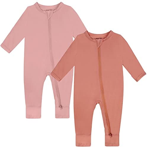 GUISBY Rayon Pajamas Baby, 2 piece Footless Pajamas, Long Sleeve with Zipper Sleepers Orange-Pink 6-12 Months - Image 1