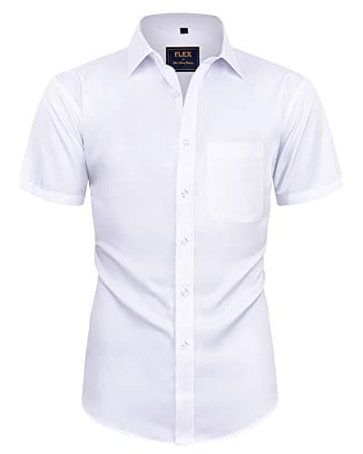 Alimens & Gentle Mens Short Sleeve Dress Shirts Wrinkle Free Solid Casual Button Down Shirts with Pocket, White, Medium - Image 1