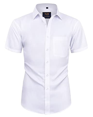 Alimens & Gentle Mens Short Sleeve Dress Shirts Wrinkle Free Solid Casual Button Down Shirts with Pocket, White, Medium - Image 1