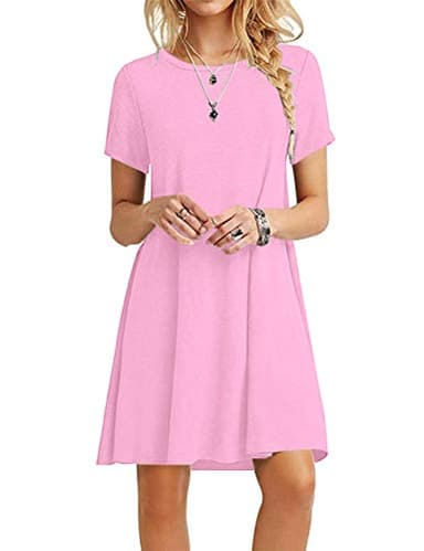 MOLERANI Women's Casual Plain Simple T-Shirt Loose Dress(New Pink,M) - Image 1