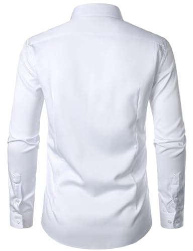 JEMITOP Men's Stretch Wrinkle Free Dress Shirts Formal Wedding Prom Long Sleeve Slim Fit Button Down Shirt Solid White XL - Image 4