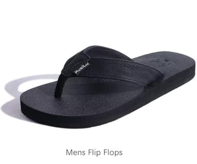 KuaiLu Men's Leather Flip Flops Arch Support Summer Beach Pool Water Thong Sandals Waterproof Rubber Walking Shoes Slip on Orthotic Casual Sport Cushioned Wide Slides Shower Slippers black Size 9 - Image 7