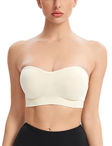 Gnowann Strapless Bras for Women Non-Slip Silicone Bandeau Bralette Seamless Wireless Strapless Bra Padded Tube Top Beige S - Image 1