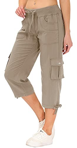 MoFiz Women's Sports Capri Pant Cargo Hiking Pants Lightweight Quick Dry Running Outdoor Capris for Women UPF 50+ Button Pockets Khaki M - Image 3