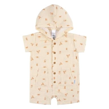 Gerber Baby Boys Hooded Cotton Romper, Desert, 6-9 Months - Image 1