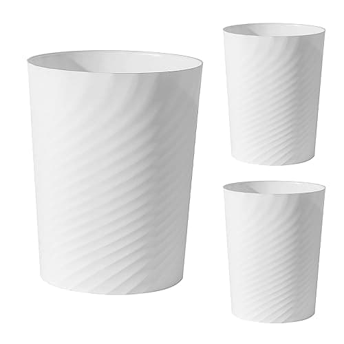 UUJOLY Plastic Small Trash Can Wastebasket, Garbage Container Basket for Bathrooms, Laundry Room, Kitchens, Offices, Kids Rooms, Dorms, 1.8 Gallon, White, 3 Pack - Image 1