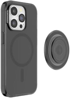 PopSockets iPhone 15 Pro Case with Round Phone Grip Compatible with MagSafe, Phone Case for iPhone 15 Pro, Wireless Charging Compatible - Black Translucent - Image 5