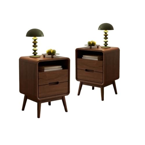Vadisun Walnut Nightstand Set of 2, Solid Wood Nightstand with Drawers and Open Storage Shelf, Mid Century Modern Nightstands, Wood End Table for Bedroom, Walnut Bedside Table Set of 2(23.23" H) - Image 1