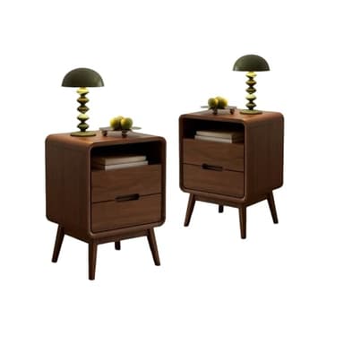 Vadisun Walnut Nightstand Set of 2, Solid Wood Nightstand with Drawers and Open Storage Shelf, Mid Century Modern Nightstands, Wood End Table for Bedroom, Walnut Bedside Table Set of 2(23.23" H) - Image 1