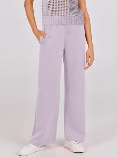 ANRABESS Women Two Piece Outfits Crochet Sheer Knit Sweater Top Wide Leg Pants Lounge Matching Sets Sweatsuit Travel Clothes Light Purple Small - Image 8