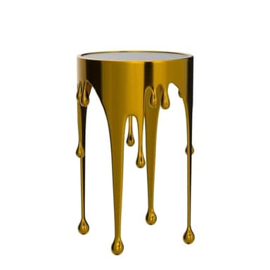 Deco 79 Aluminum Metal Abstract Melting Drip Accent Table with Melting Design and Shaded Glass Top, 16' x 16' x 25', Gold - Image 5