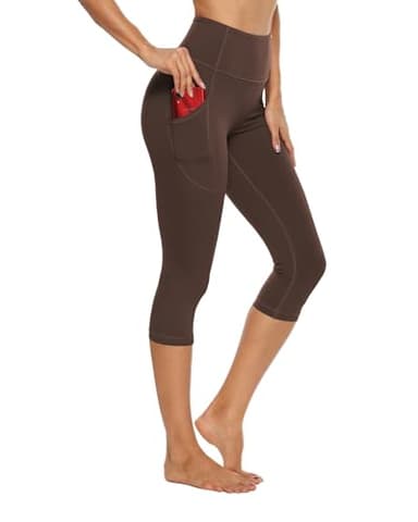 Stelle Capri Leggings for Women, Yoga Capris with Pockets High Waisted Legging for Gym Workout(Coffee,L) - Image 1
